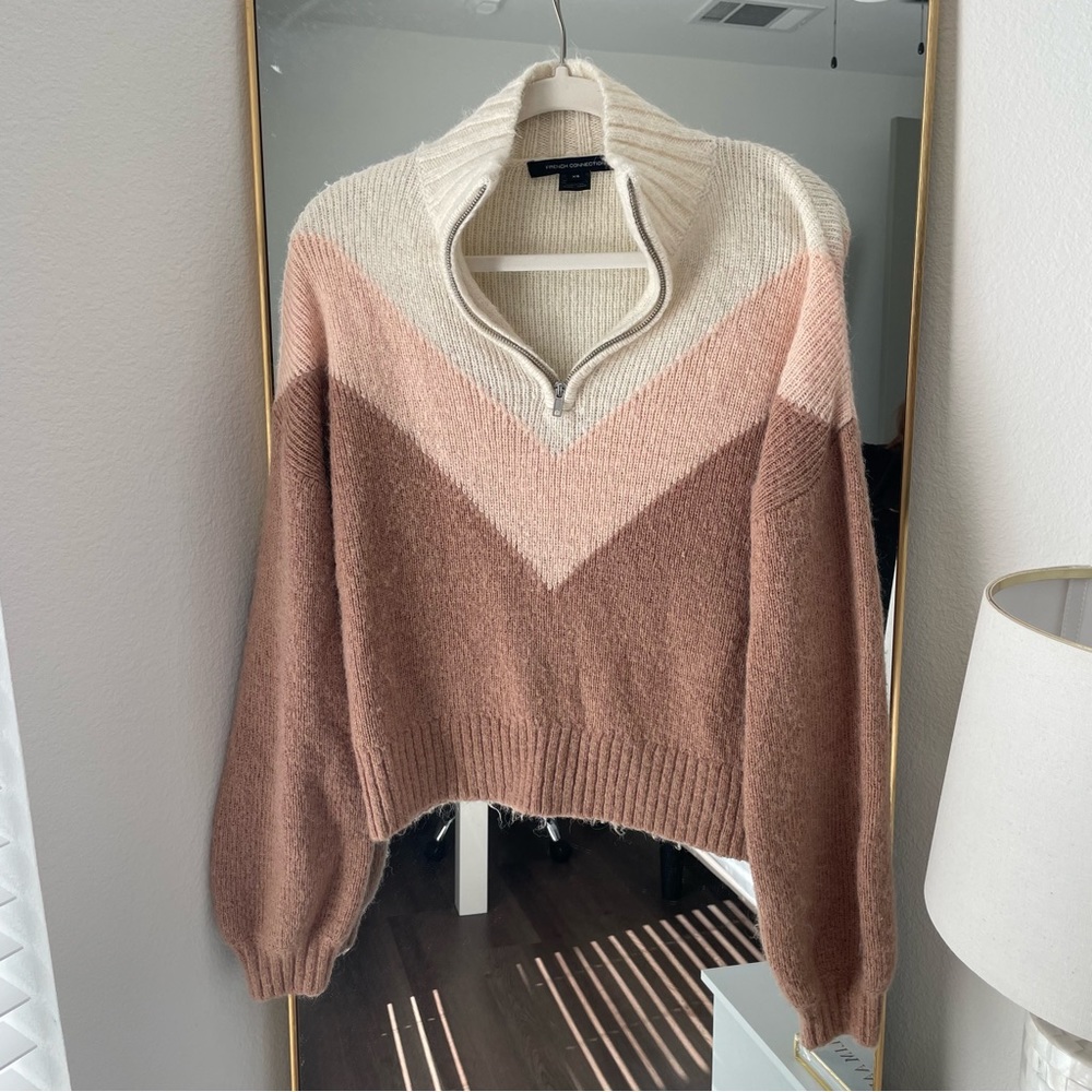 French Connection Colorblock Quarter Zip Sweater